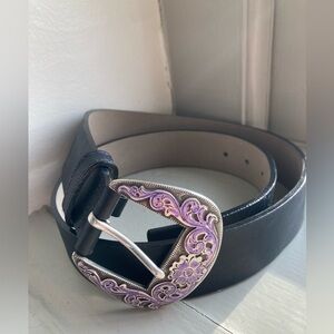 Vintage Streets Ahead Western Leather Belt Purple Floral L